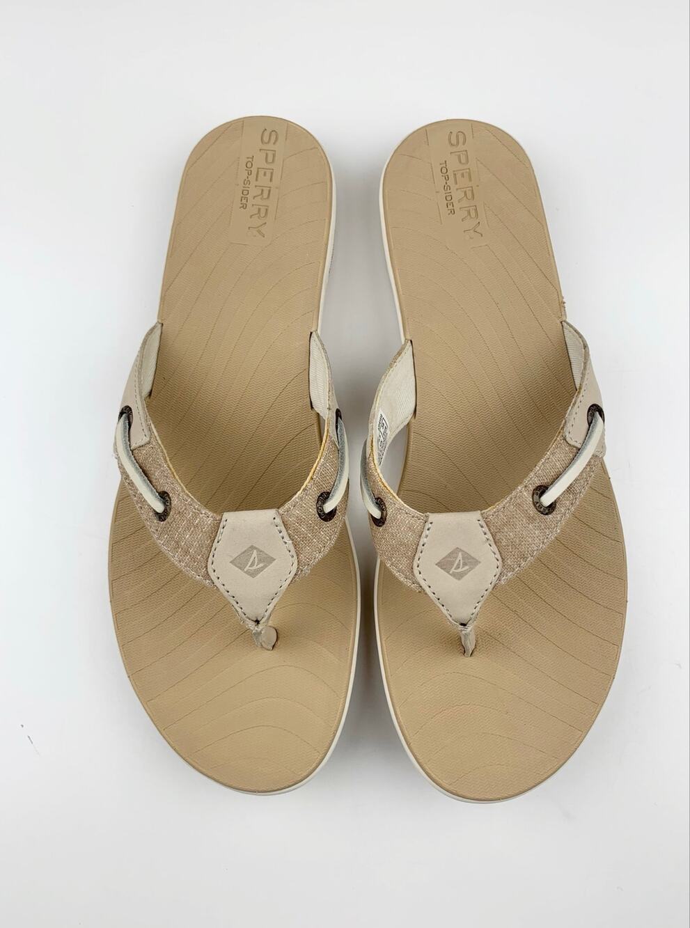 Sperry Seabrook Top-Sider Thong Sandals Tan Faux Leather Flip Flops Women's 8